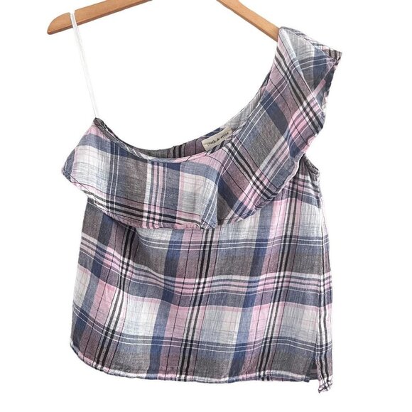 Cloth & Stone Multicolor Plaid Sleeveless One Shoulder Blouse Top Size Small - Picture 1 of 12